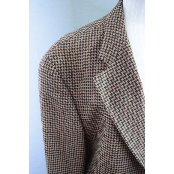 Chaps Ralph Lauren Blazer 44T Brown Houndstooth Wool Sport Coat Mens Jacket - Picture 3 of 8